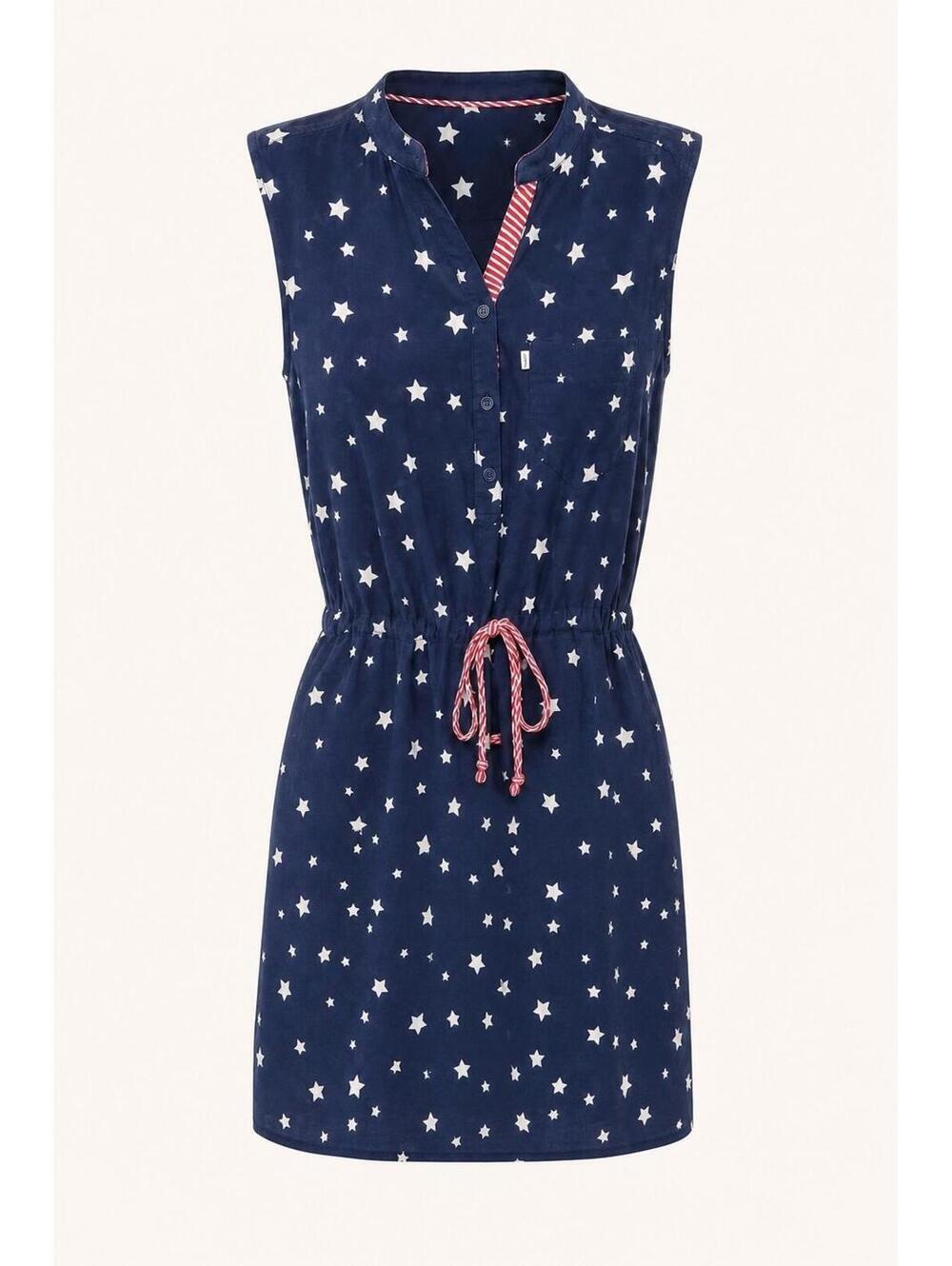 Levi's Star Print Sleeveless Shirt Dress Navy Blue Rayon L Casual Patriotic